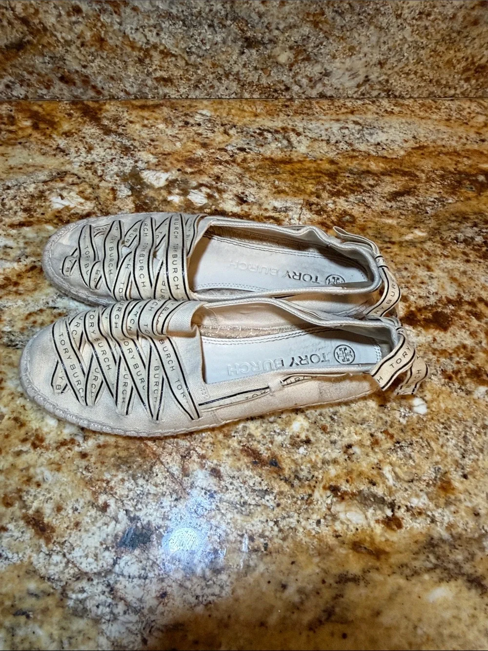 Tory Burch Cream Canvas ribbon espadrilles